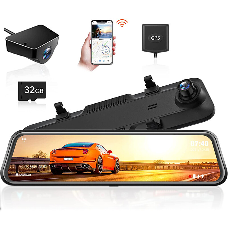 WOLFBOX 12” Mirror Dash Cam with WiFi,2.5K+1080P Rear View Mirror Camera