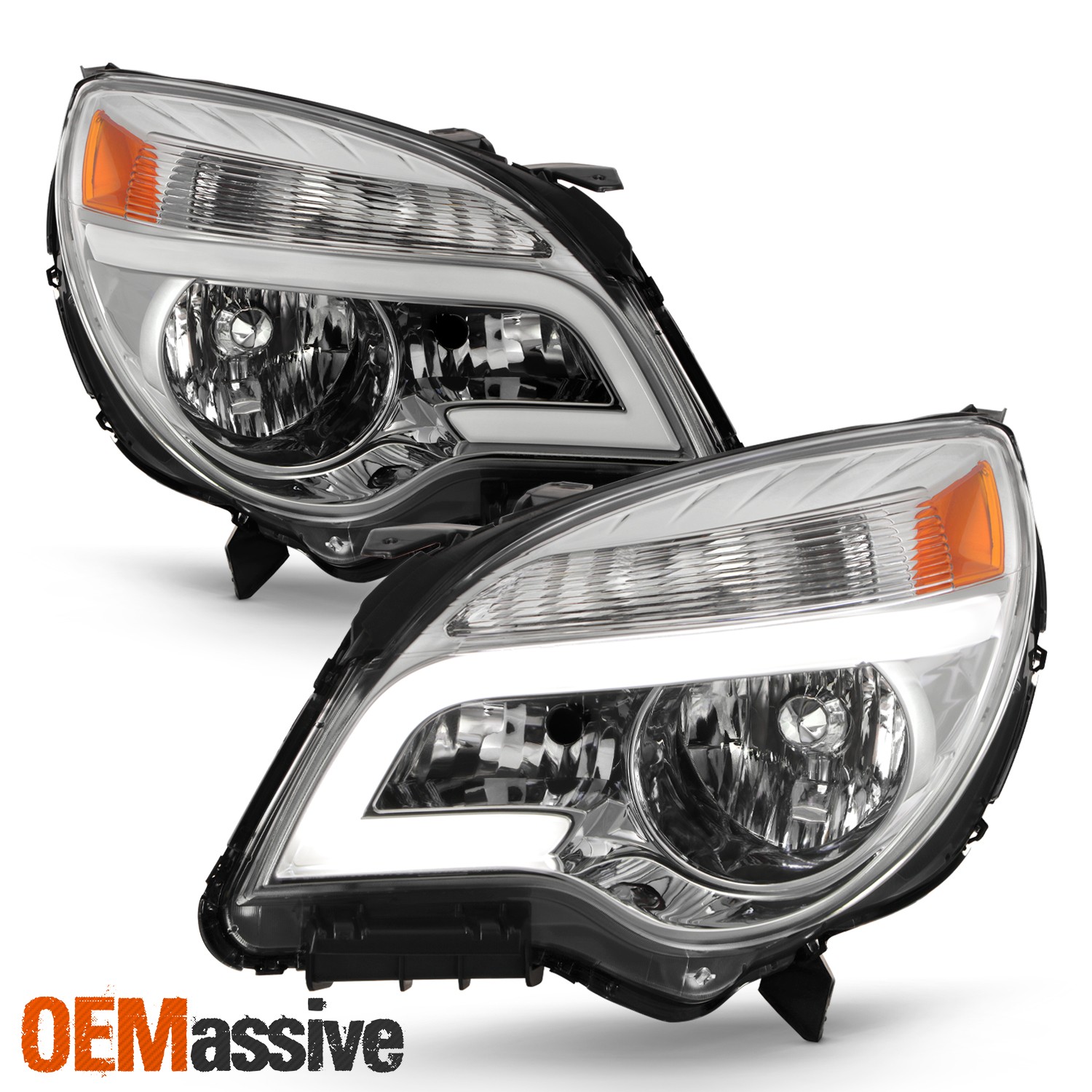 For 2010-2017 Chevy Equinox LT/LS [LED Tube Running] Projector Chrome Headlights
