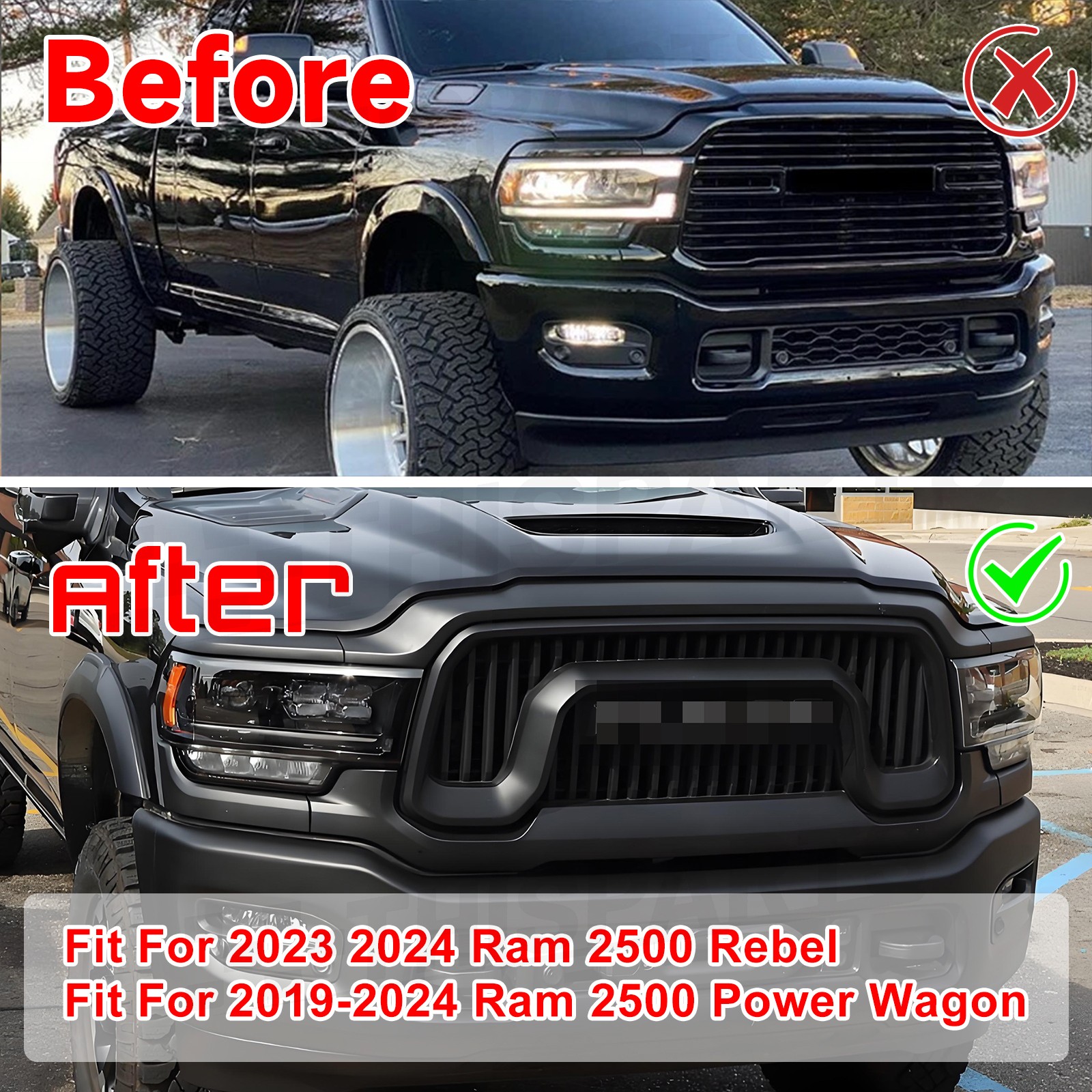 To 75th Anniversary Front Bumper Grille Grill Matte Black For 2019-2024 Ram 2500