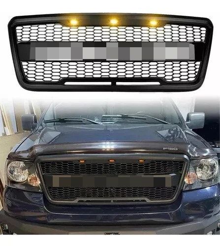 Grille For 2004-2008 Grill Raptor Style Black Front Hood Mesh W/Letter Matte