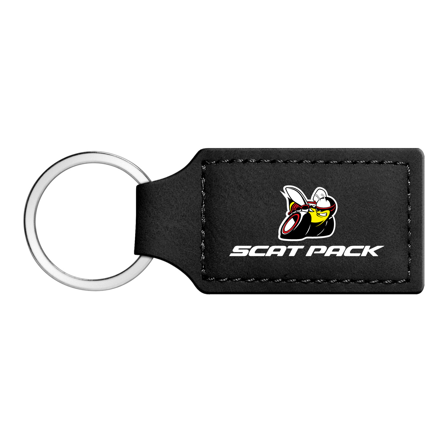 Dodge Scat-Pack Full Color Rectangular Black Leather Key Chain Challenger