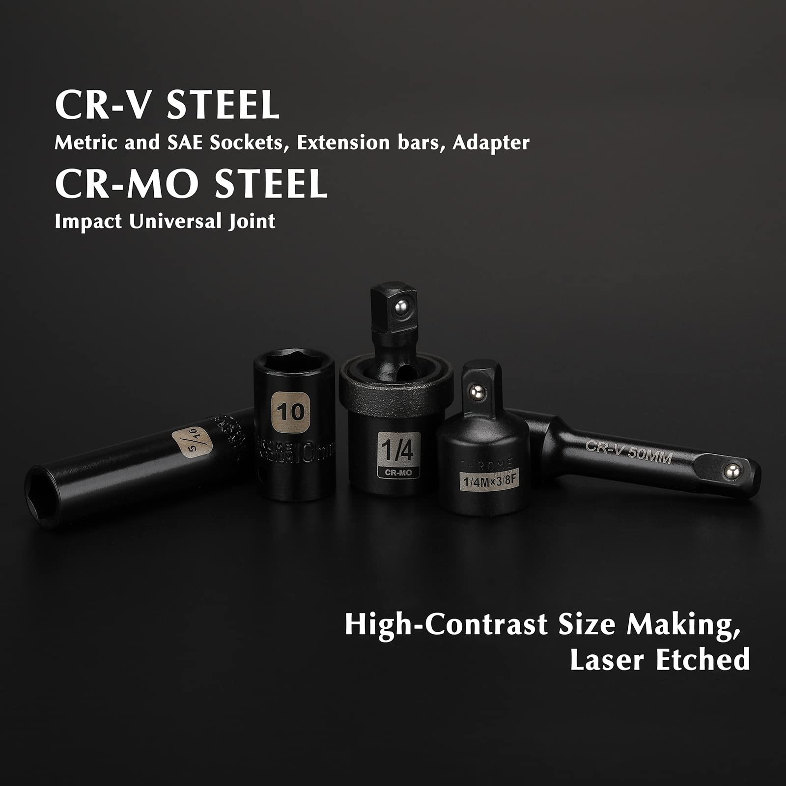 55PCS 1/4″ Drive Impact Socket Set – Deep & Shallow, CR-V, SAE/Metric, 6 Point