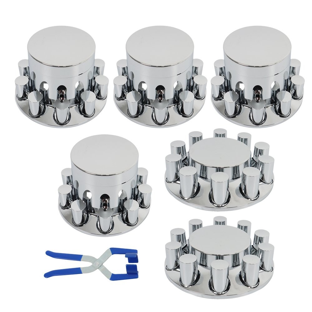Chrome Flat Top Hub Cover Kit 33mm For Semi Truck Lug Nut Wheel Axle Covers
