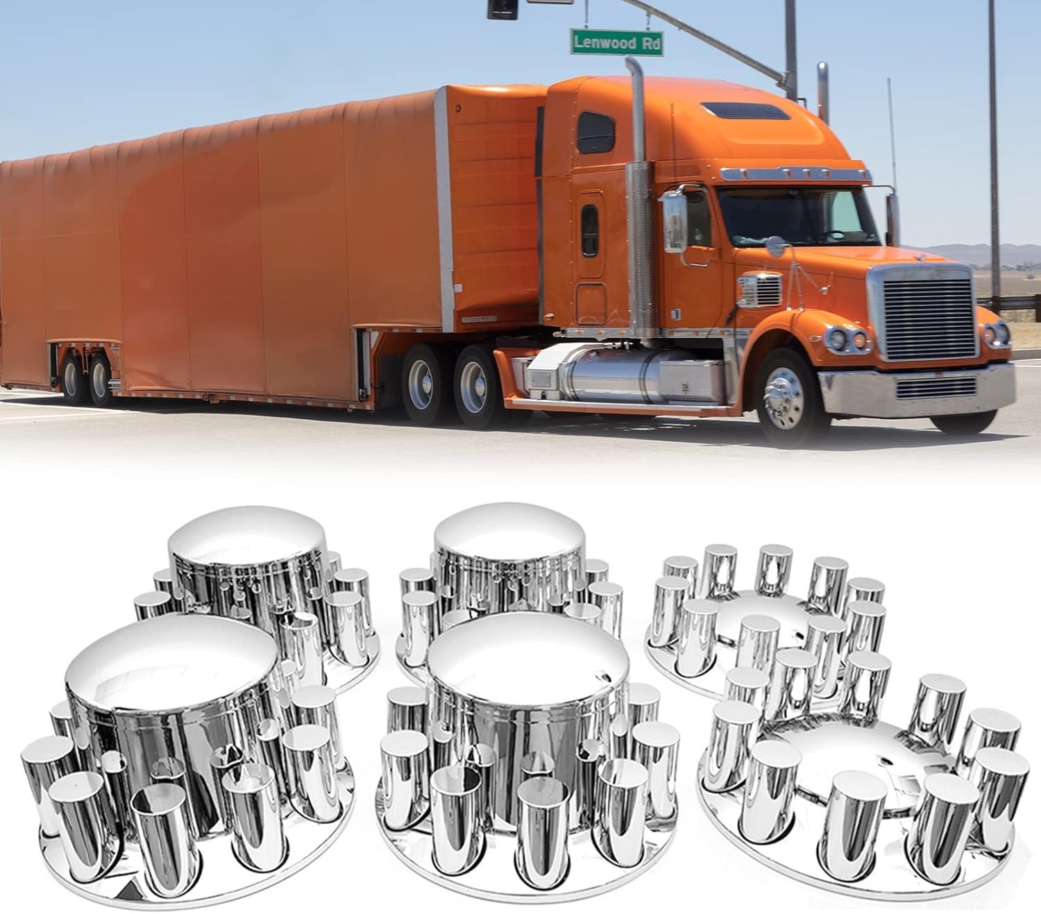 Chrome 33mm Cylinder Hub Cover Front & Rear for Semi Truck Wheel Kit Axle Cover