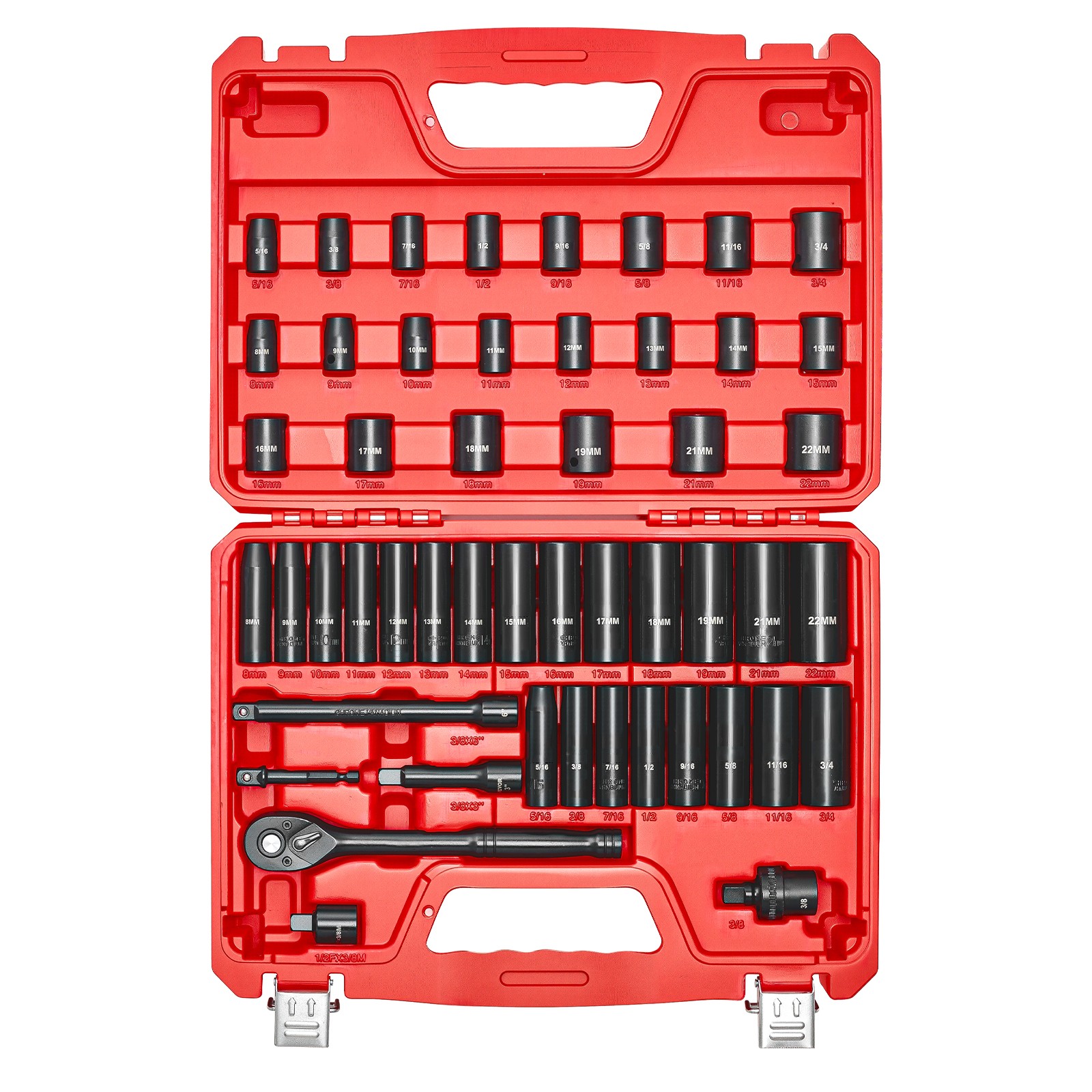 Uimoso 3/8 in Drive Impact Socket Set, 50-Piece SAE 5/16-3/4 in & Metric 8-22 mm