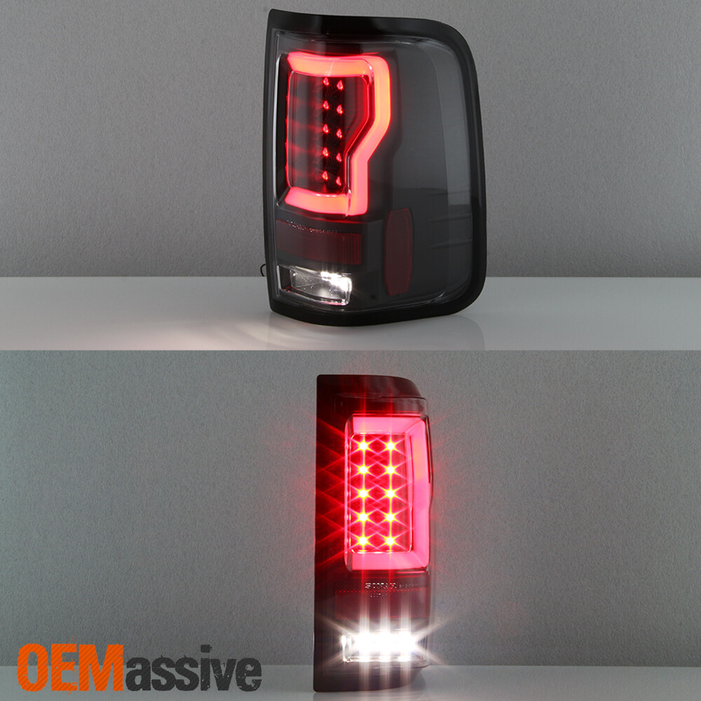 For 2004-2008 Ford F150 Styleside V2 Light Bar LED Black Tail Lights LH+RH Pair