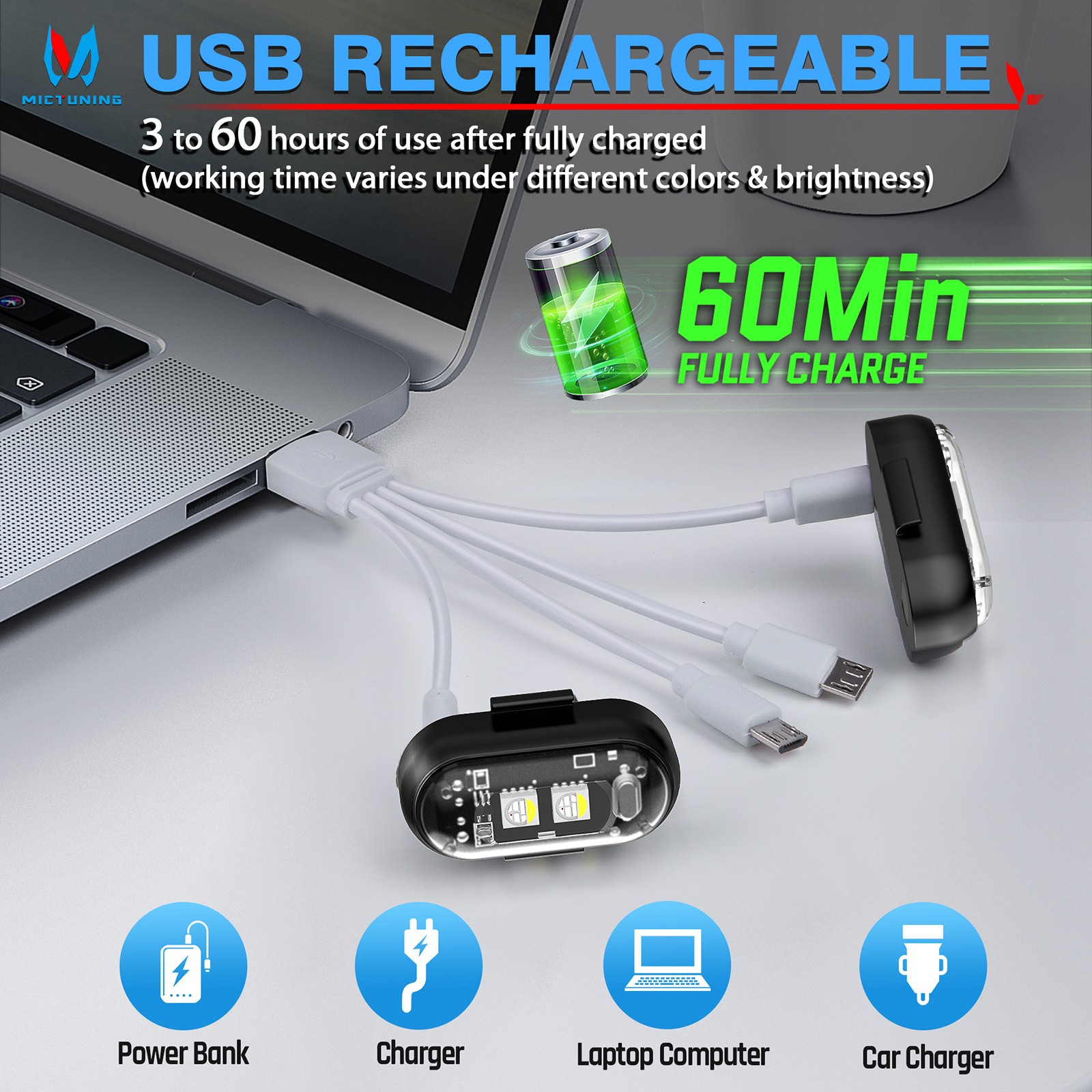 RGB Led Car Ambient Lights Rechargeable Wireless Car Light With Remote Control