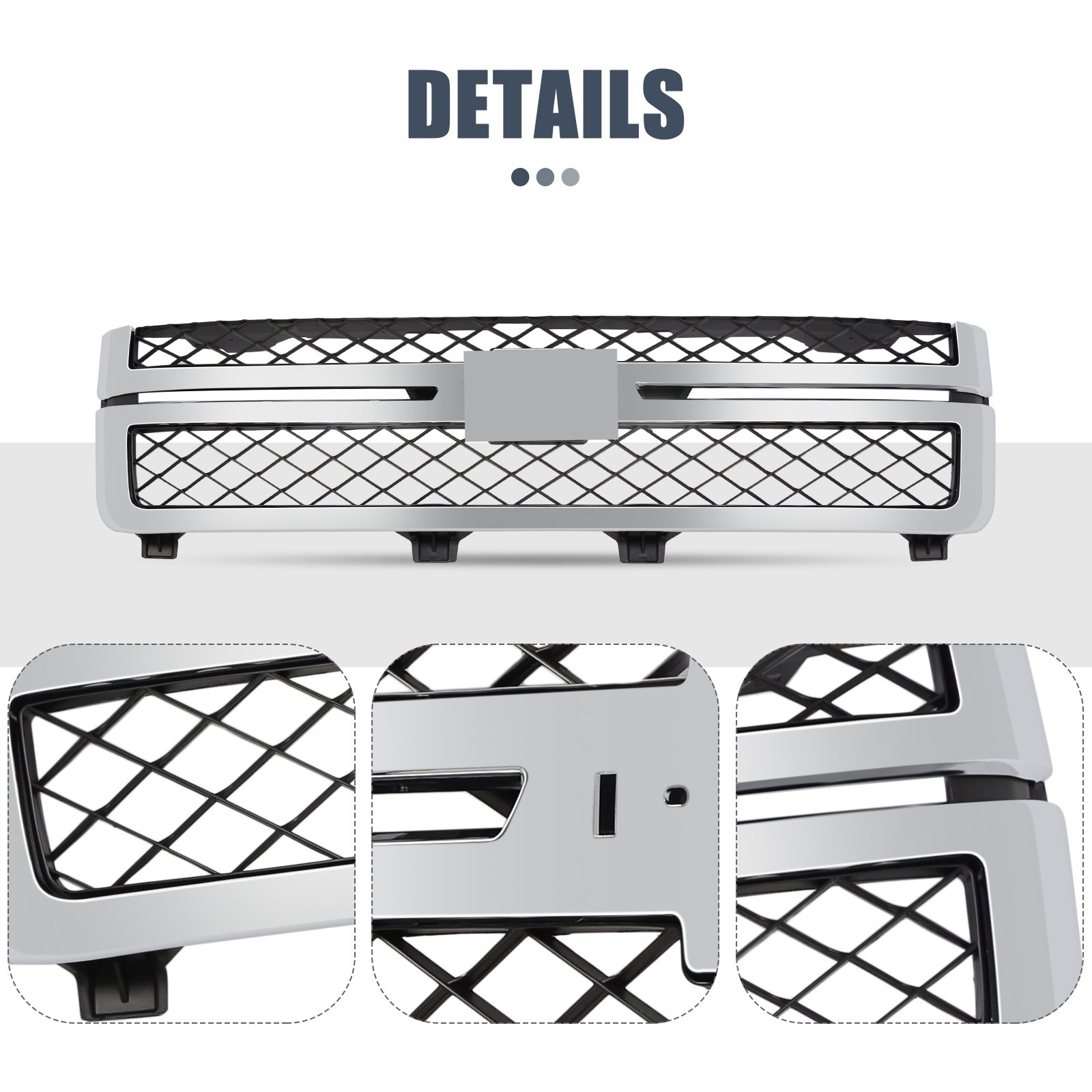 Front Grille Assembly Fit For 2011-2014 Silverado 2500 3500 HD Black and Chrome