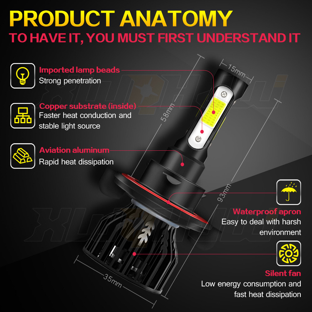 2X H13 9008 Super Bright LED Headlight Bulbs Kit 660000LM 6000K White Hi-Lo Beam