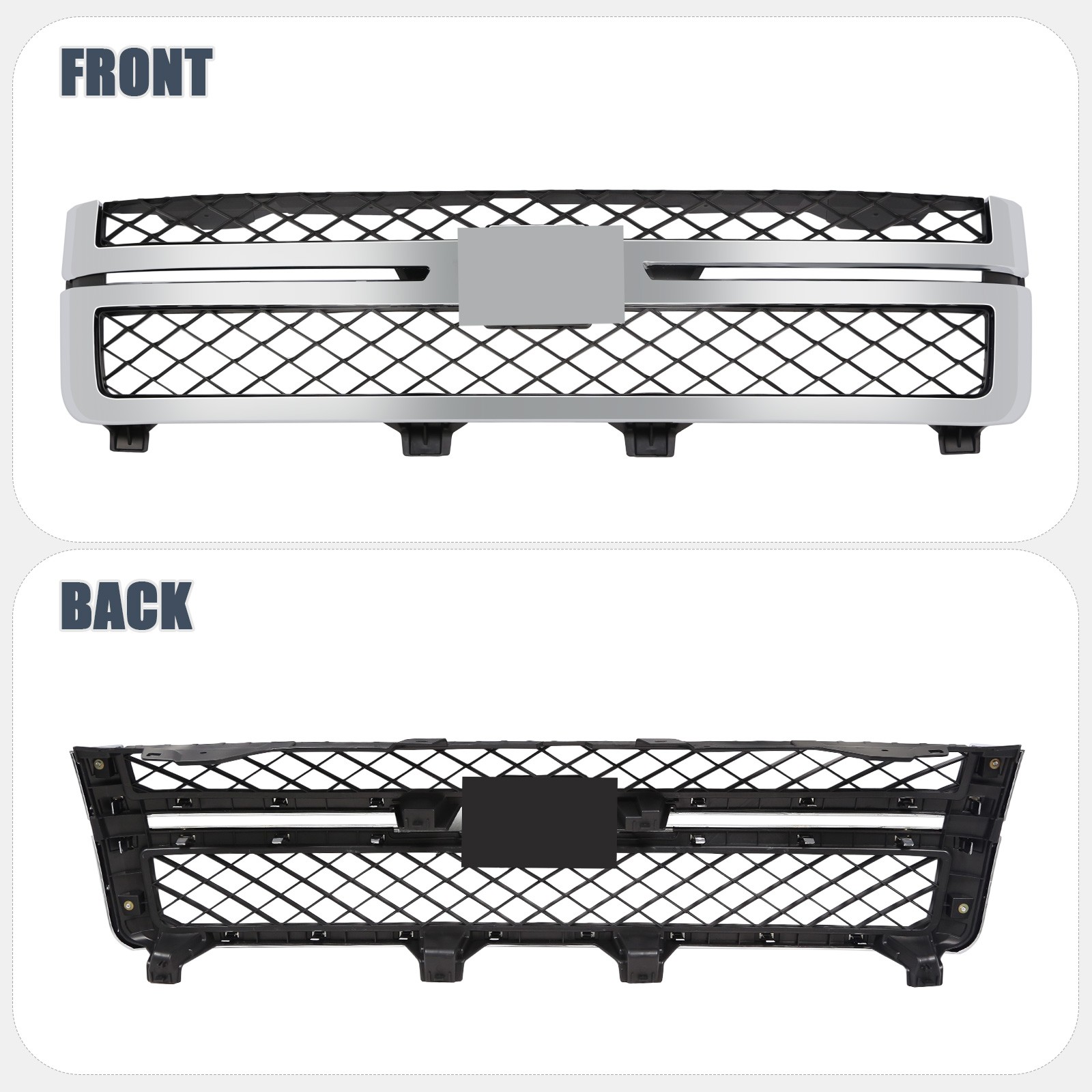 Front Grille Assembly Fit For 2011-2014 Silverado 2500 3500 HD Black and Chrome
