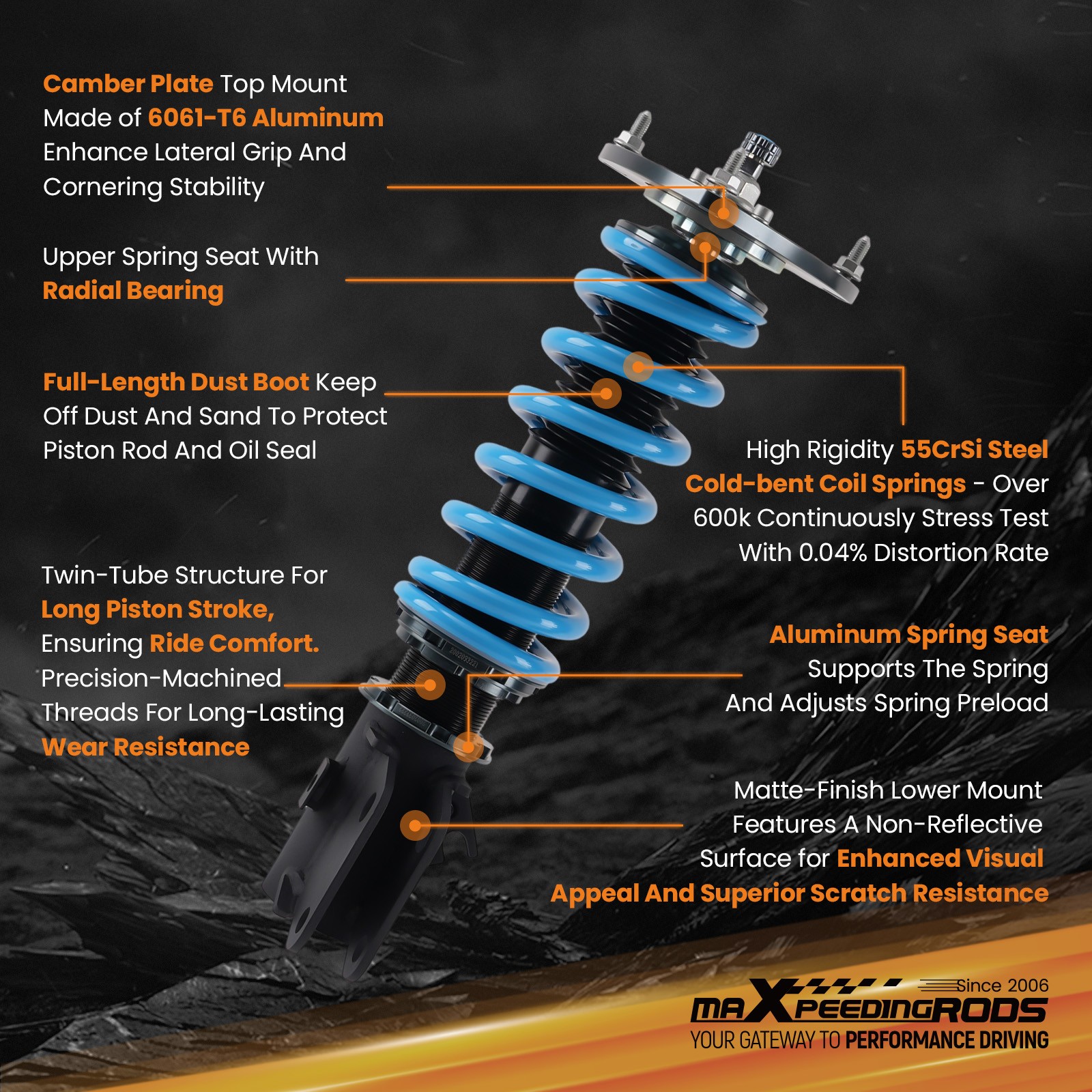 Maxpeedingrods COT6 Damper Coilovers Suspension Kit For Subaru Impreza WRX 08-14