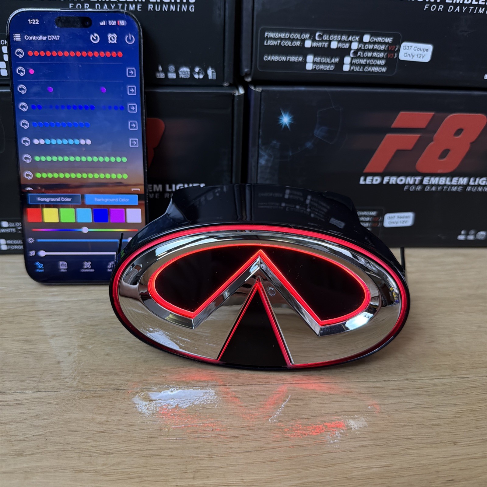 🟢2010-2013 INFINITI G37 RGB Emblem CHROME MULTICOLOR APP CONTROL SEDAN ONLY🟢