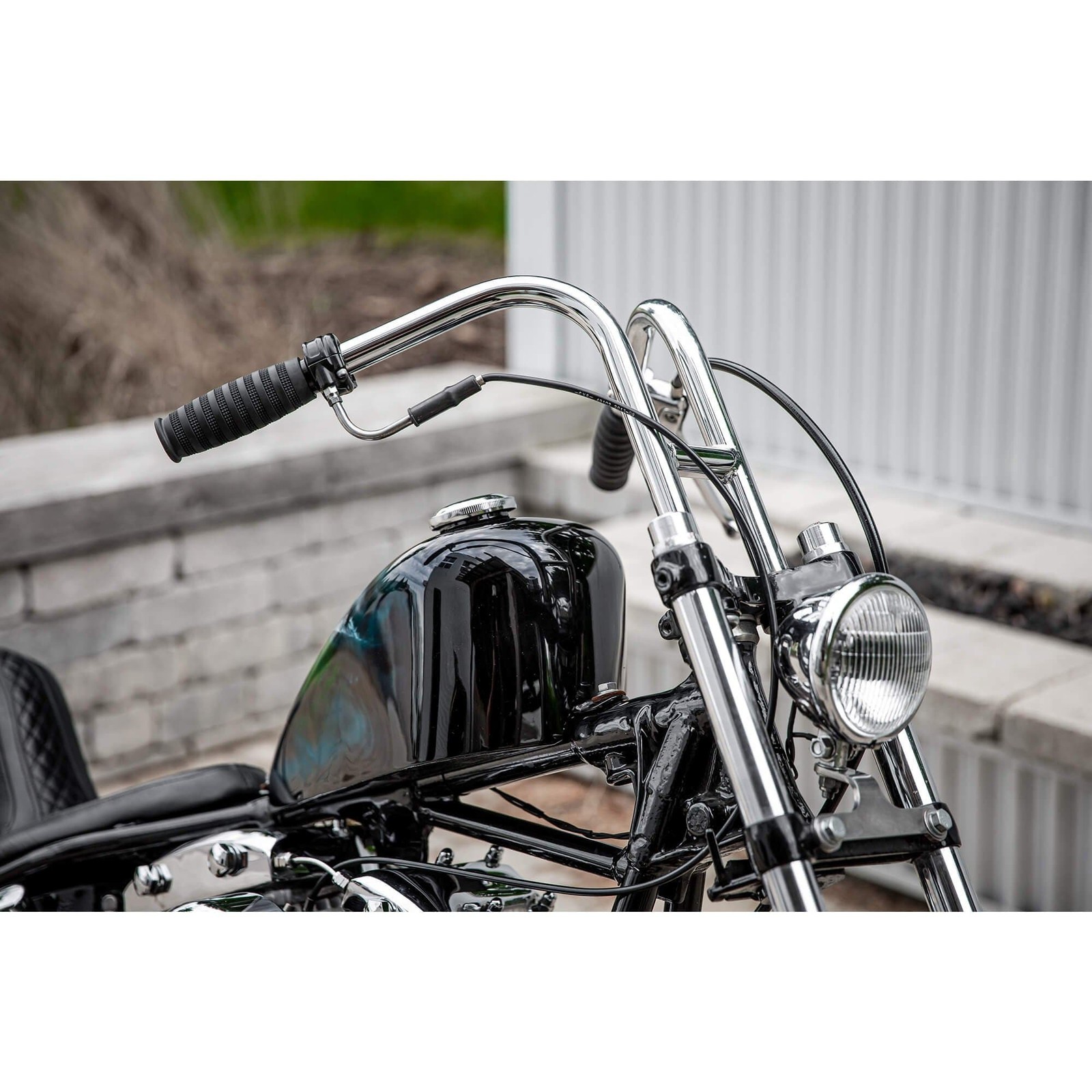 Lowbrow Customs Narrow Rabbit Ears 1″ chrome handlebars Harley chopper Sportster