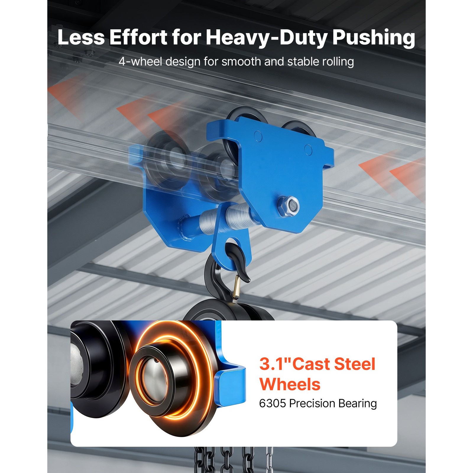 1100lb Manual Trolley Beam Cart for I-Beam 2.1in-5.5in Carbon Steel