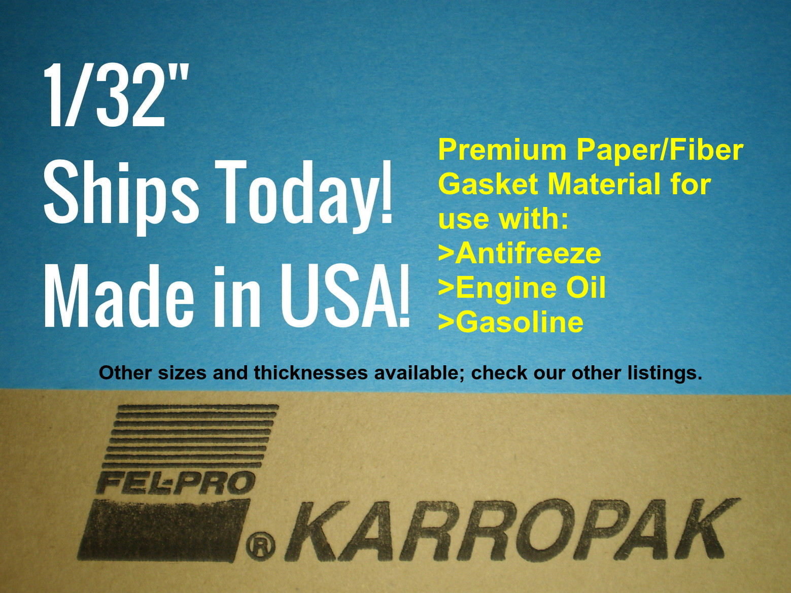 1/32 6×9 Paper Fiber Gasket Material Fel-Pro Engine Car Truck Carburetor Gas Oil