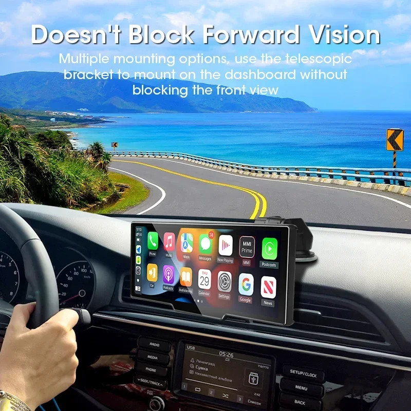 10.26 inch Dash Cam 4K Car DVR Wireless Carplay Android Auto GPS Navigation