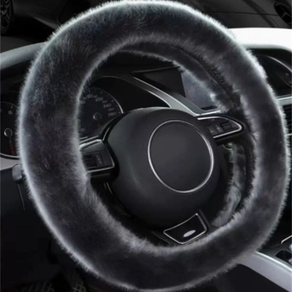 Soft Winter Warm Short Plush Car Steering Wheel Cover for Auto Dark Gay 15″/38cm