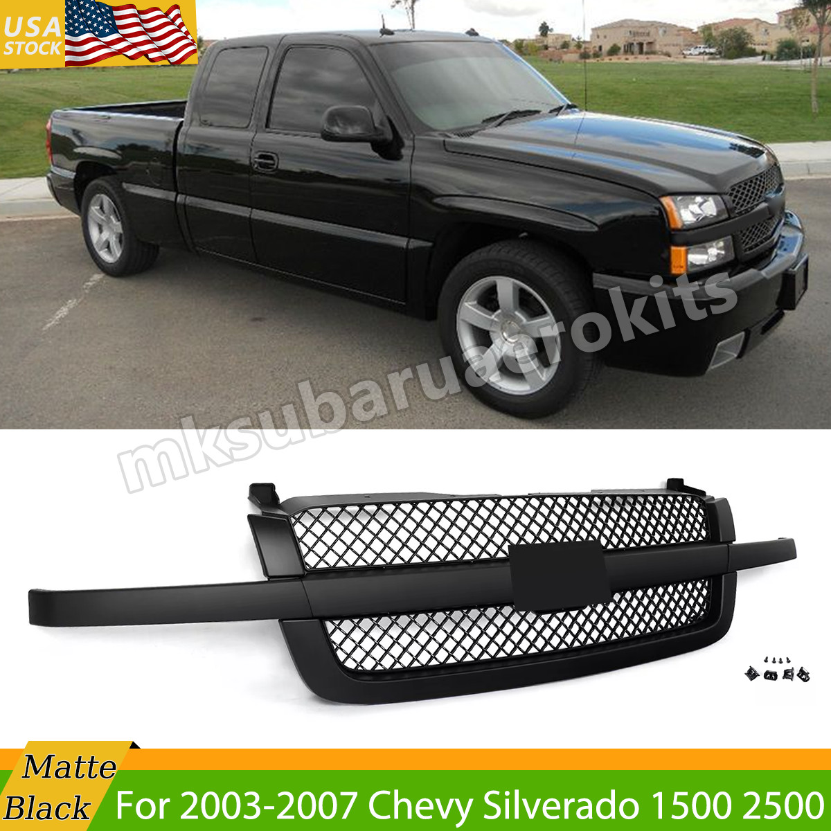Matte Black Front Bumper Grille Assembly For 2003-2007 Chevrolet Silverado 1500