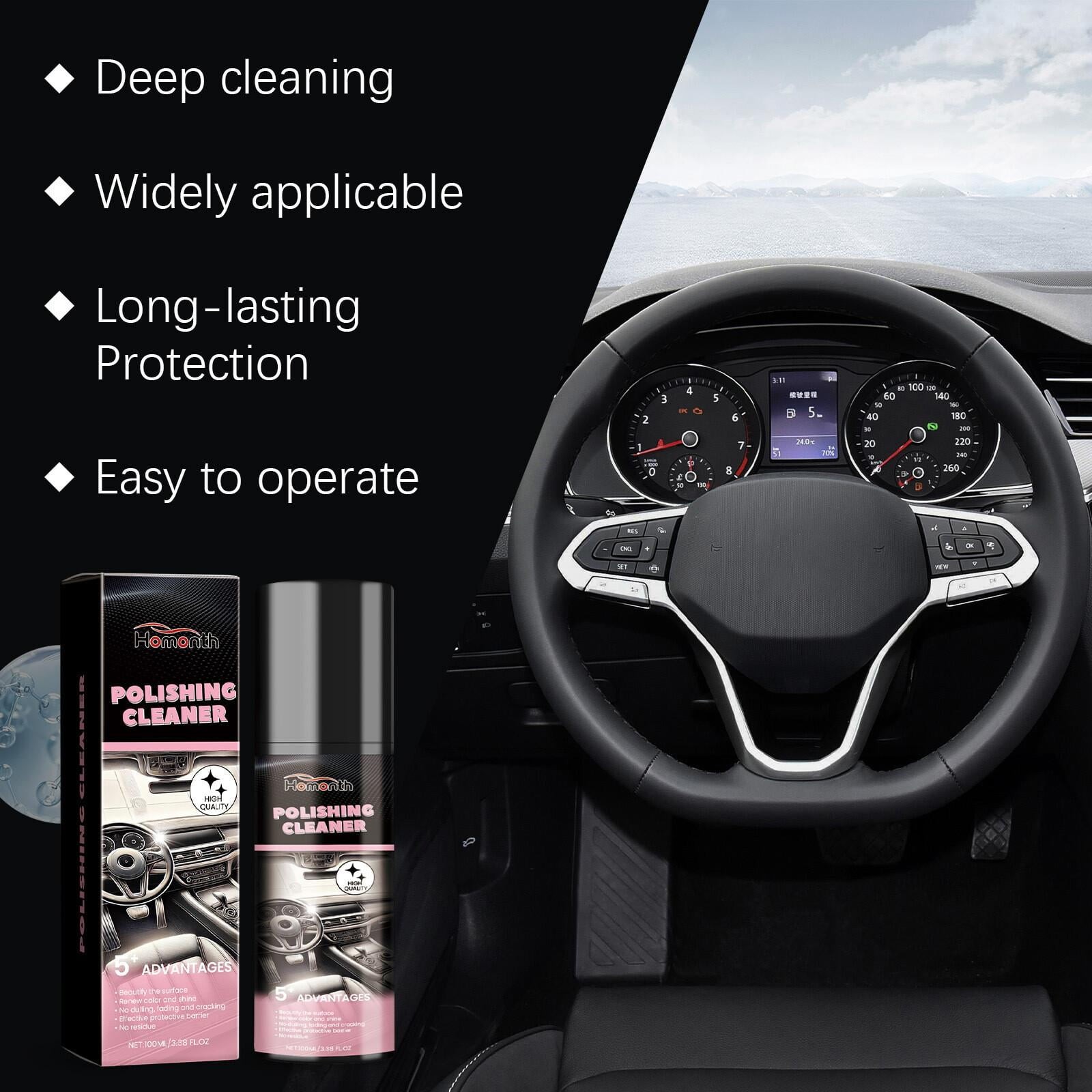 Amino Silicone Auto Interior Polish 100ml Deep Cleansing Spray Restores Trim