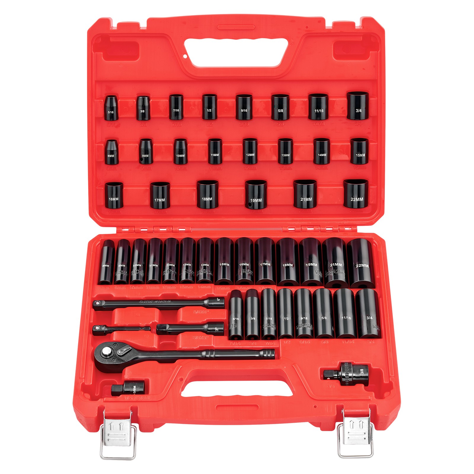 Uimoso 3/8 in Drive Impact Socket Set, 50-Piece SAE 5/16-3/4 in & Metric 8-22 mm