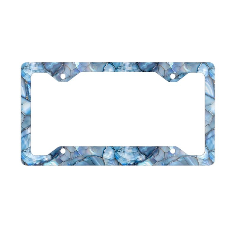 Blue Crushed Shell License Plate Frame, Abstract Art Cute Car Decor