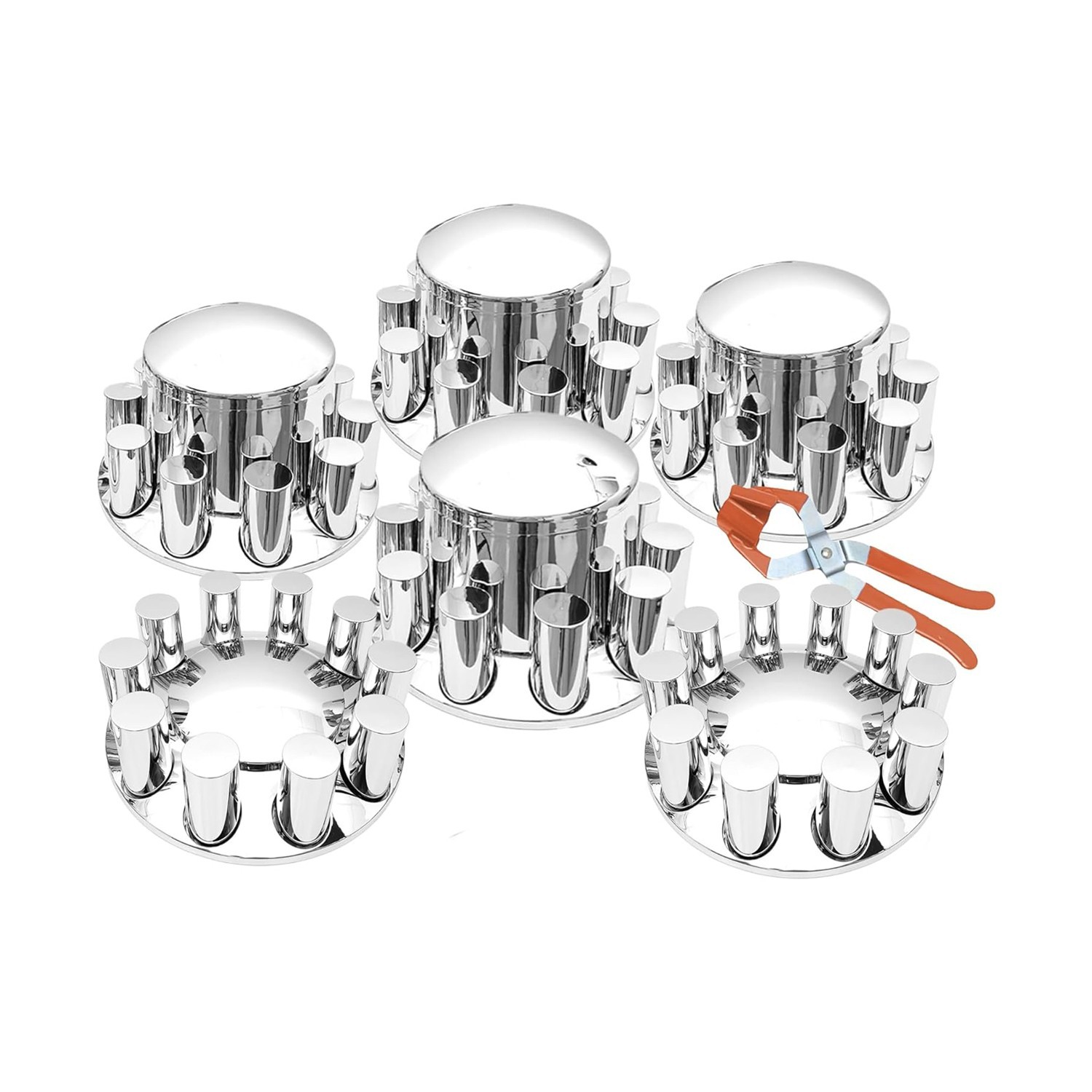 Chrome Axle Covers Hub Cover Kit for Semi Trucks 33mm Lug Nut Cover Front & Rear
