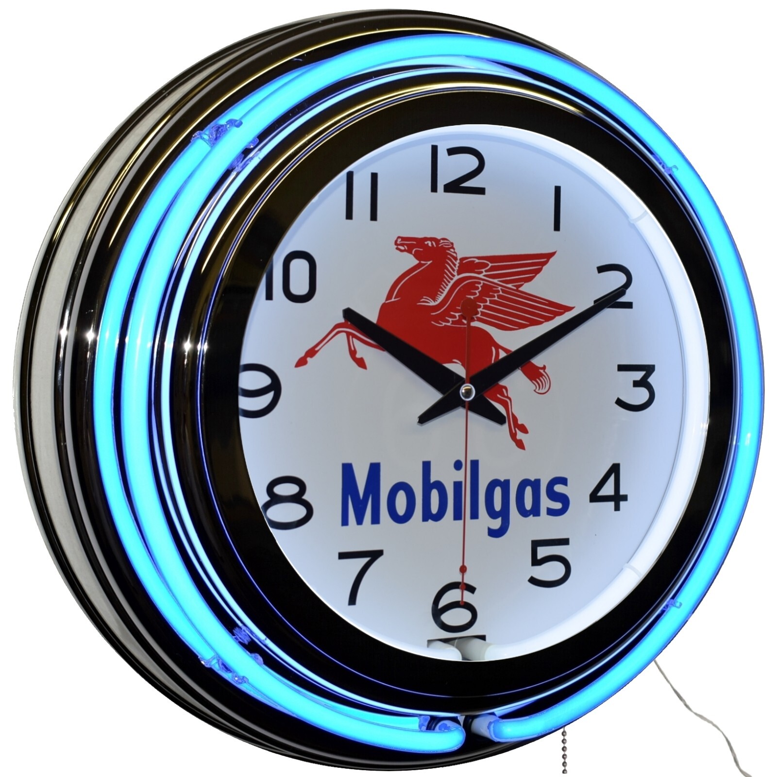15″ Mobilgas Oil Pegasus Double Neon Clock Garage Man Cave (Blue)