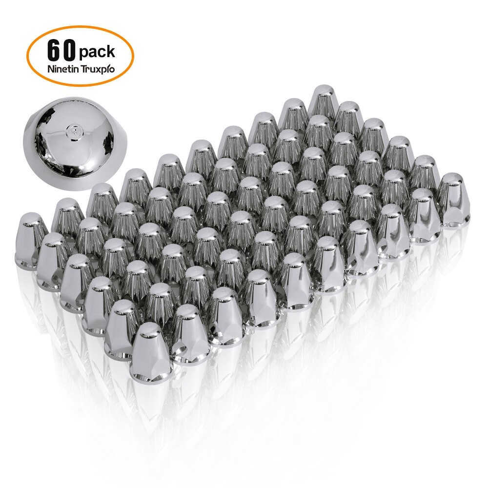 33mm x 2-5/8” Chrome Plastic Push On Style Lug Nut Covers for Semi Truck 60PCS