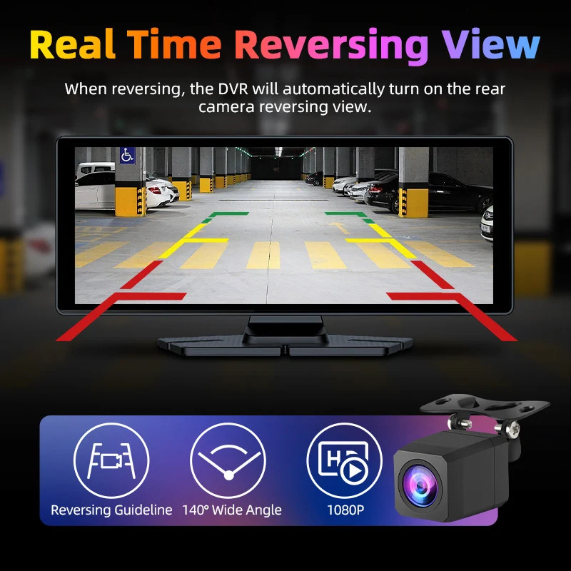 7″/10.26″ 4K Dash Cam Wireless Android Auto 350° Rotating Lens Car DVR GPS