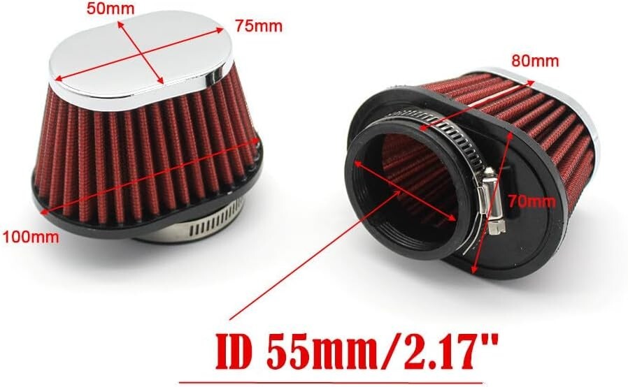 2Pcs Motorcycle High Flow Air Filter 55mm For Motocross Scooter Air Pods Cleaner