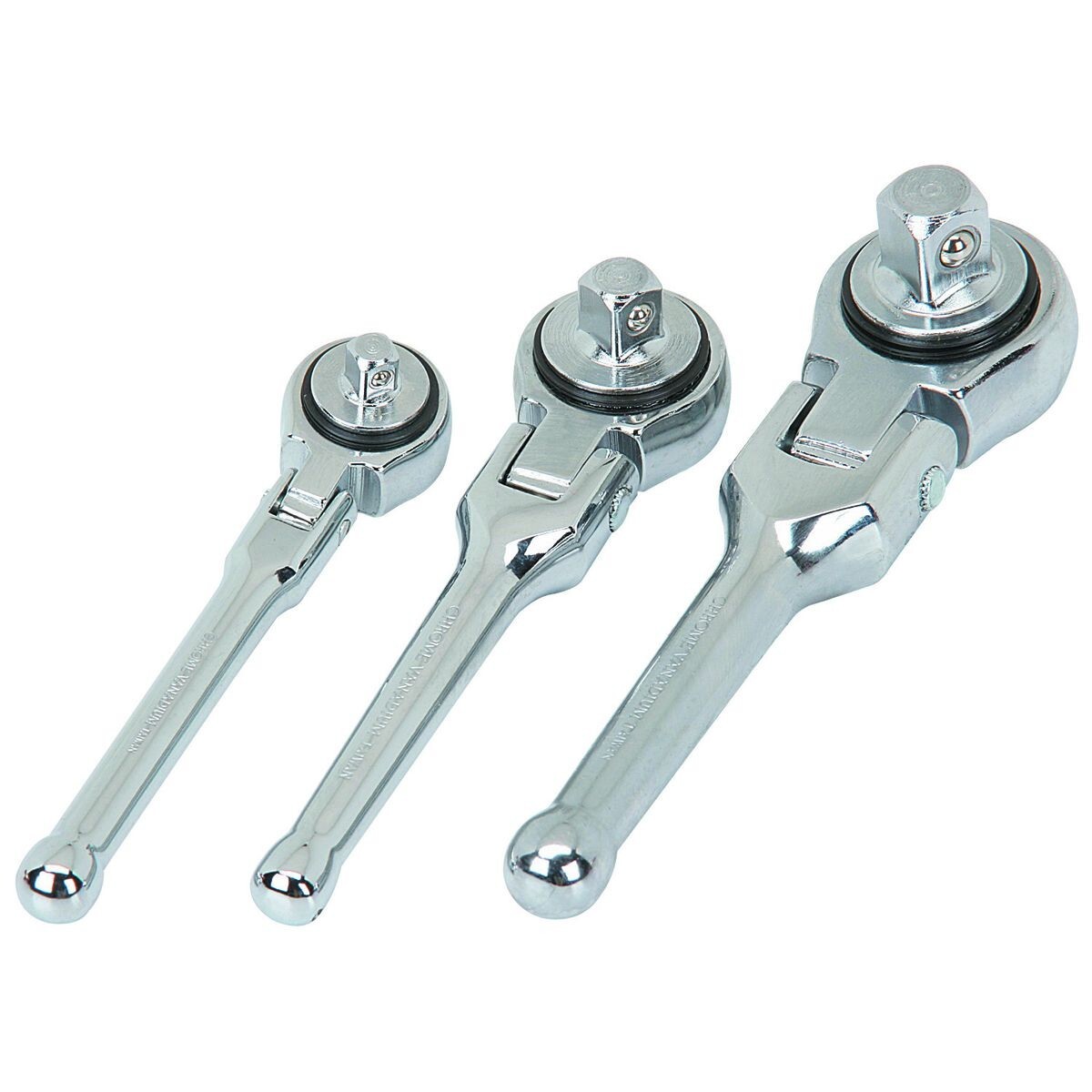 3 pc Flexible Stubby Ratchet Handle Socket Wrench Swivel Tool Set 1/4″ 3/8″ 1/2″