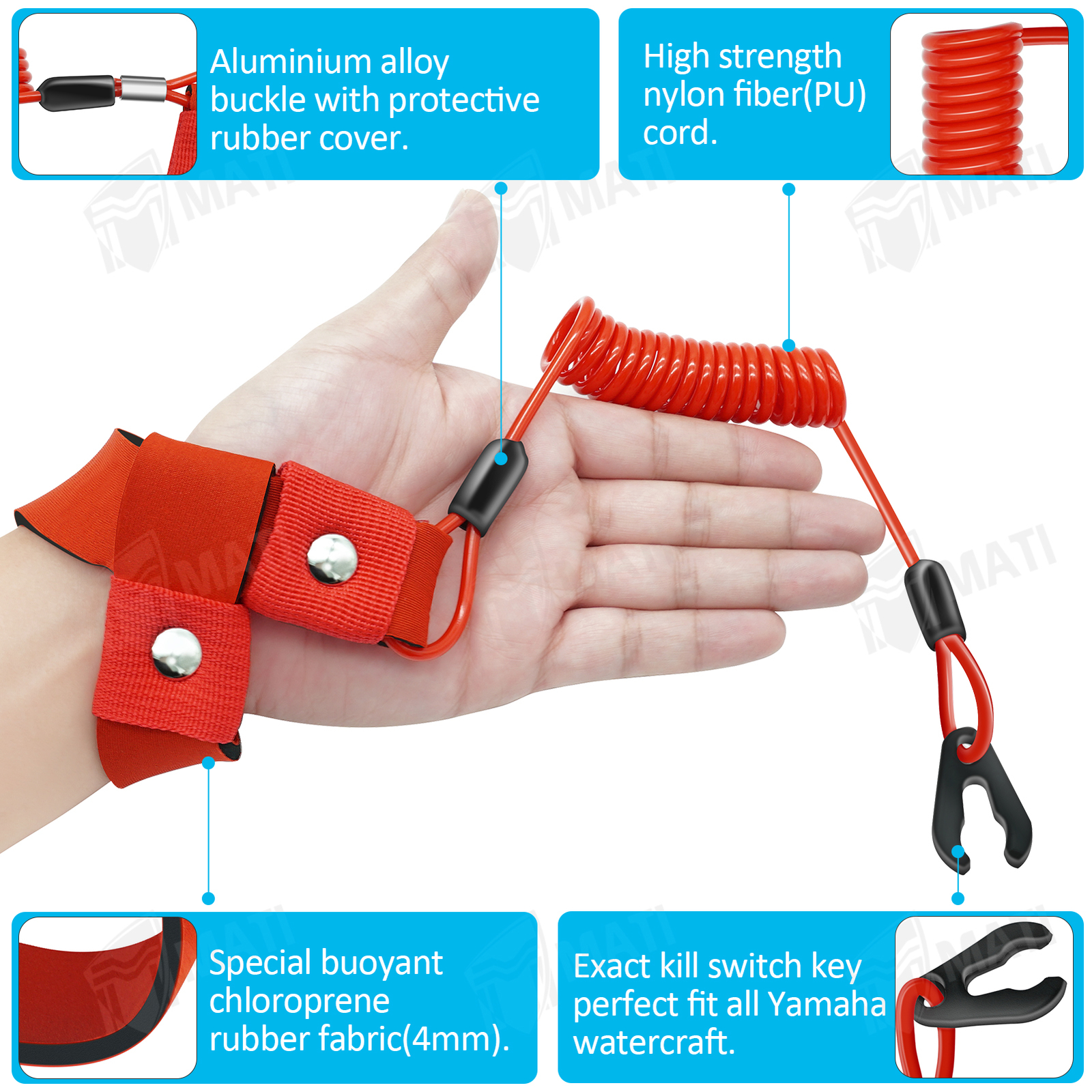 5 x Stop Kill Safety Key Lanyard for Yamaha Jet Ski All Years EW2-68348-00-00
