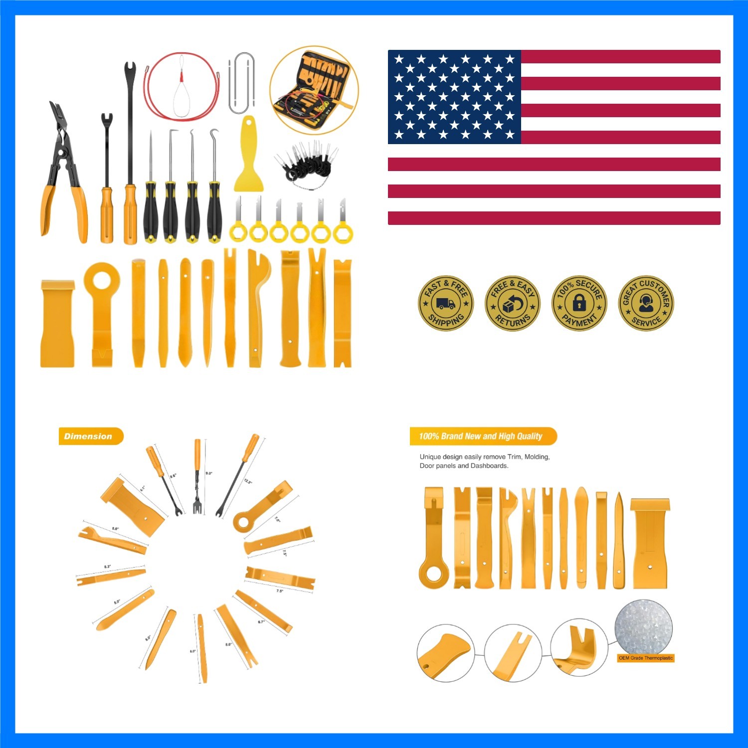 40Pcs Trim Removal Tool Yellow | Auto Multi Removal Kit-Terminal Key, Clip Pl…