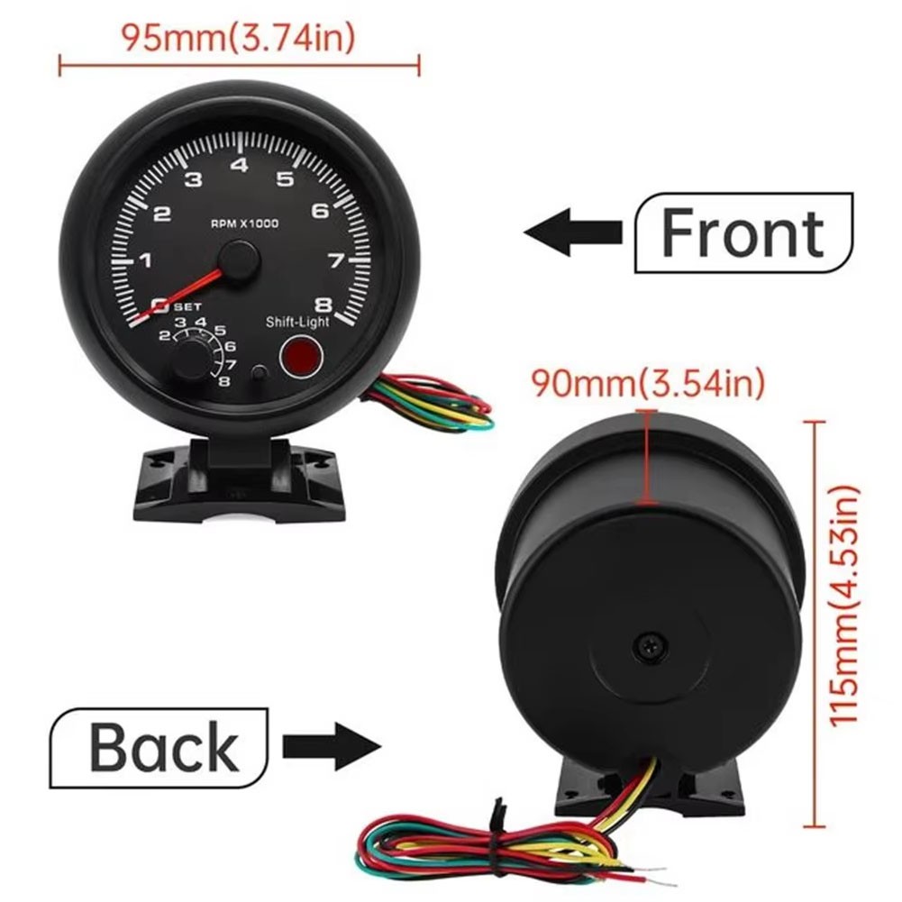 12V 3.75 inch Car Auto Tachometer with Shift Light 8000 RPM Gauge Meter Blue LED
