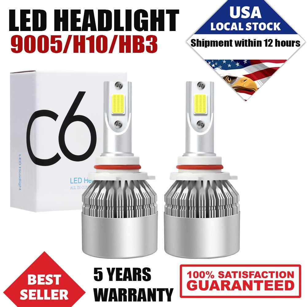 C6 9005 LED Headlight Bulb Conversion Kit High Beam White Super Bright 6000K