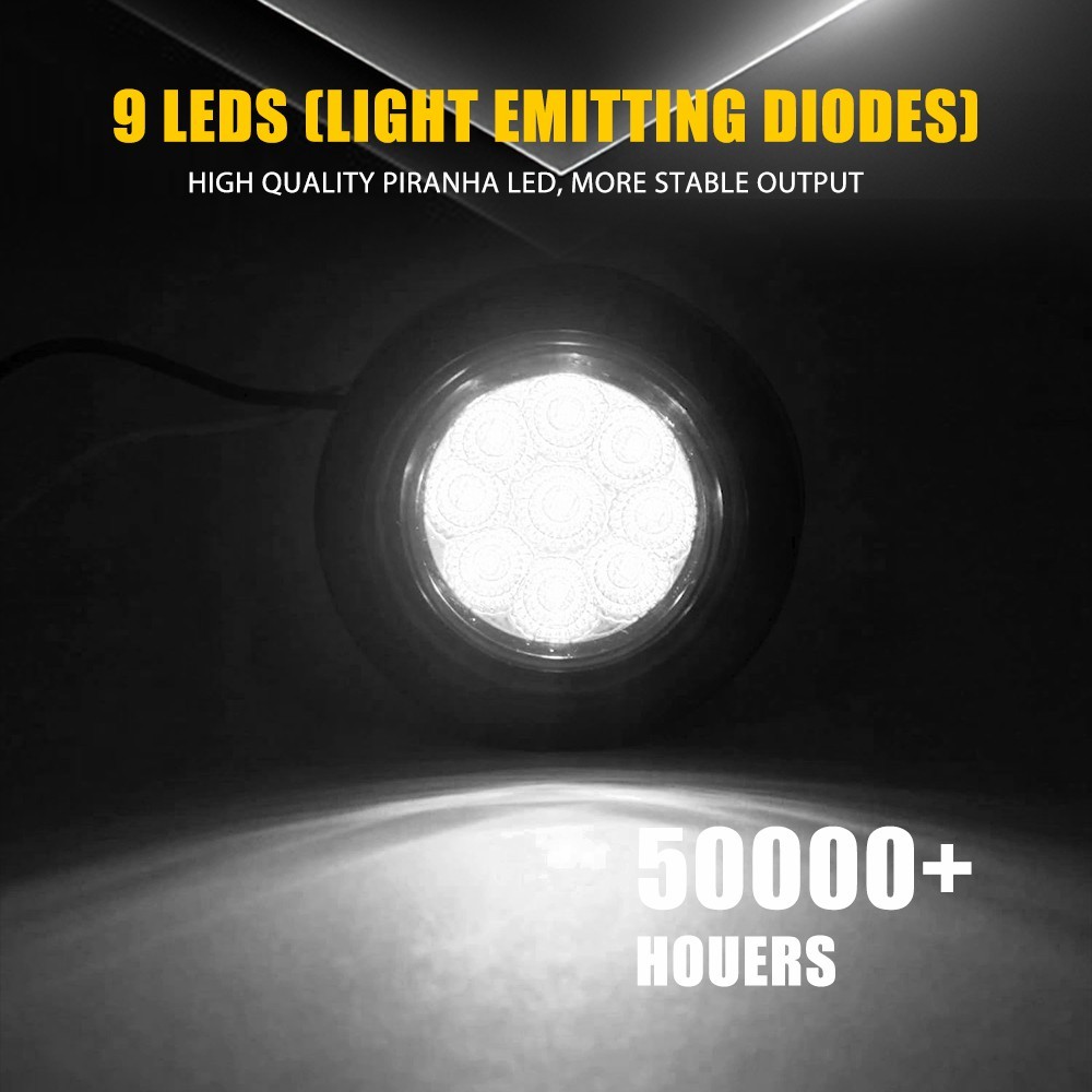2Inch DOT White Round Trailer 9 LED Marker Lights Truck RV with Grommet 10-50X