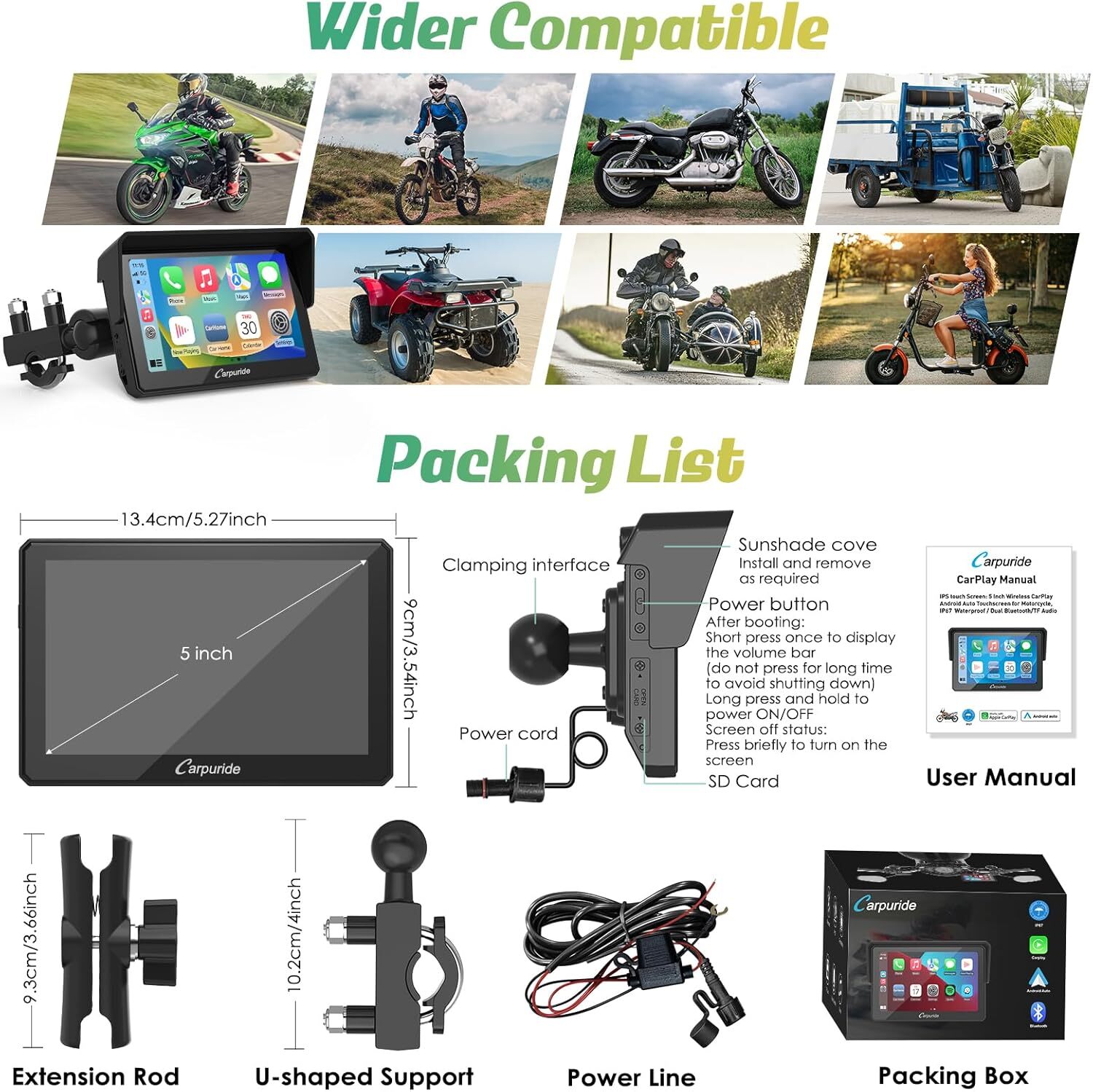 Carpuride W502 Wireless Car Stereo Carplay Android Auto Touchscreen Waterproof