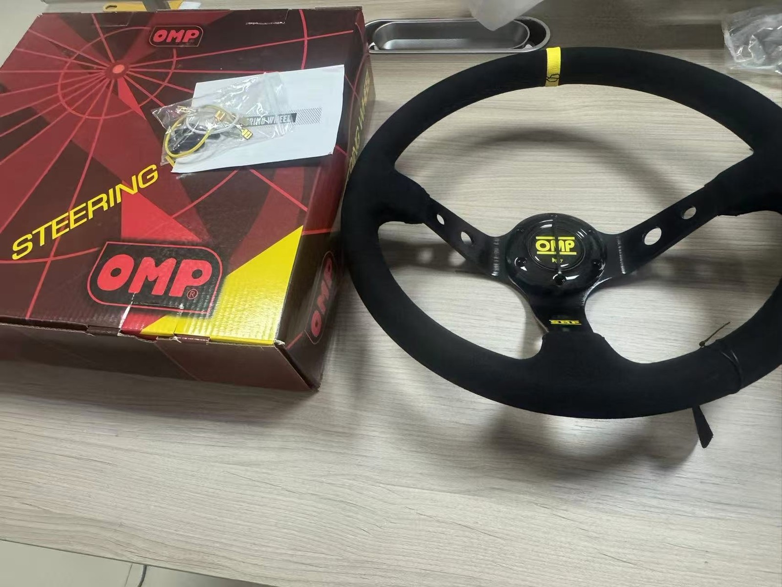 New OMP 350mm 14′ Suede Leather Black Deep Cone Racing Sport Steering Wheel US