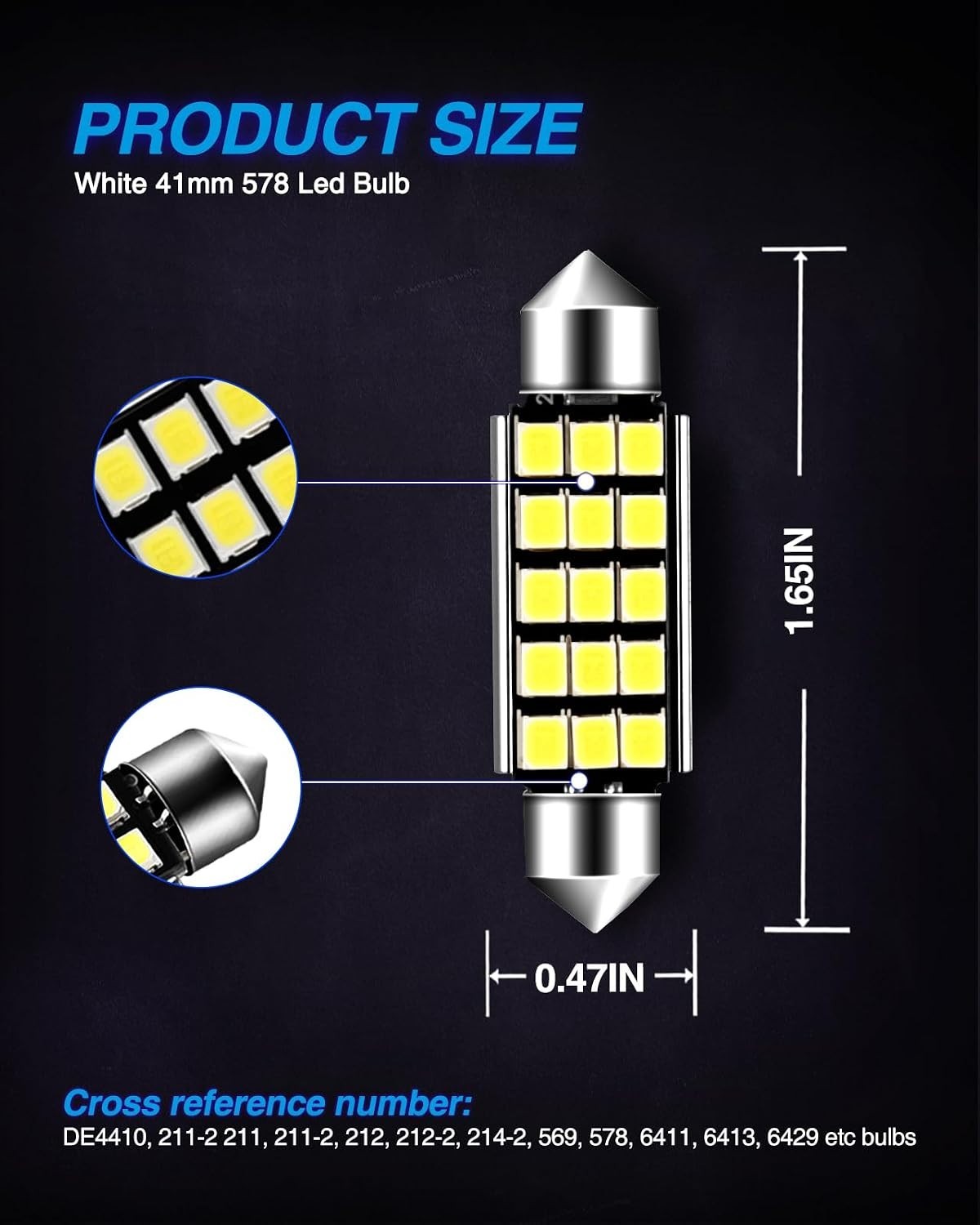 Efficient 578 LED Bulbs – 4 Pack, 400LM, No Polarity, Long-Lasting 50,000 Hours