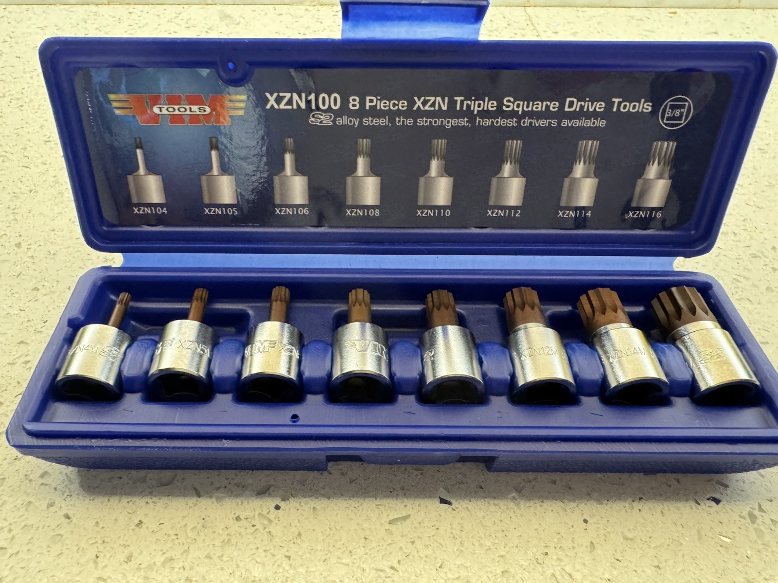 VIM Tools XZN100 8-Piece Triple Square (XZN) Driver Set – 3/8″ Drive 4M-16M