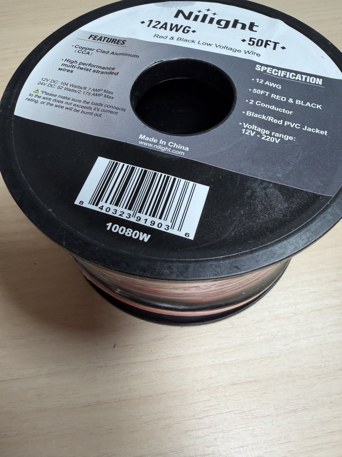 NILIGHT 10080W: 12AWG 50FT Copper Clad Aluminum Wire 12-2 Gauge Electrical Cable
