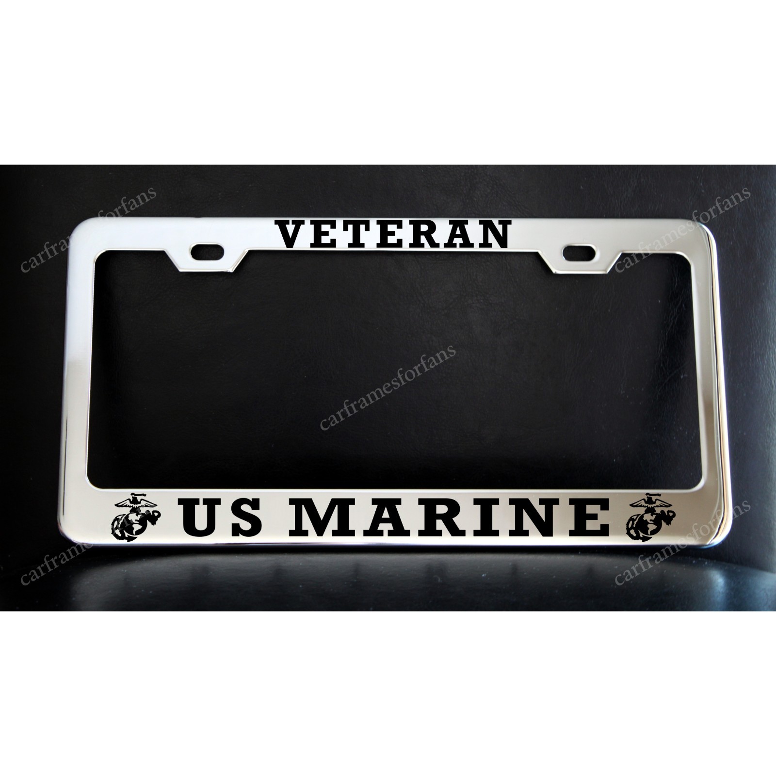 UNITED STATES MARINE VETERAN License Plate Frame – Premium Chrome Plated Metal