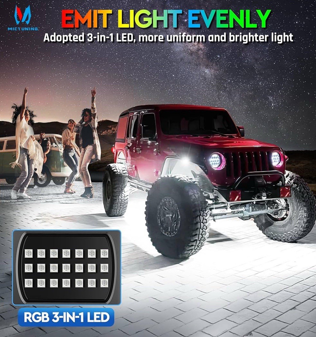 MICTUNING Q1 Max RGB+IC Rock Lights Chasing Dream Color – 8 Pods Underglow Light