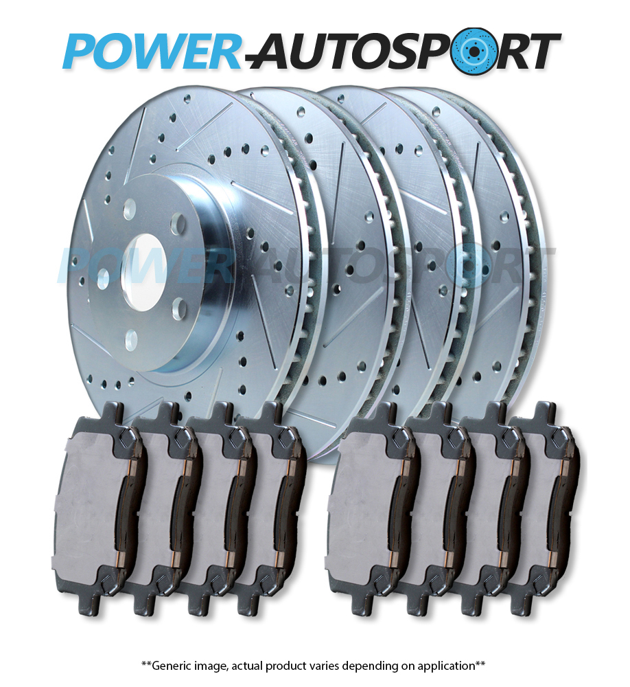 (FRONT + REAR) POWER DRILLED SLOTTED PLATED BRAKE ROTORS + PADS 57191PK