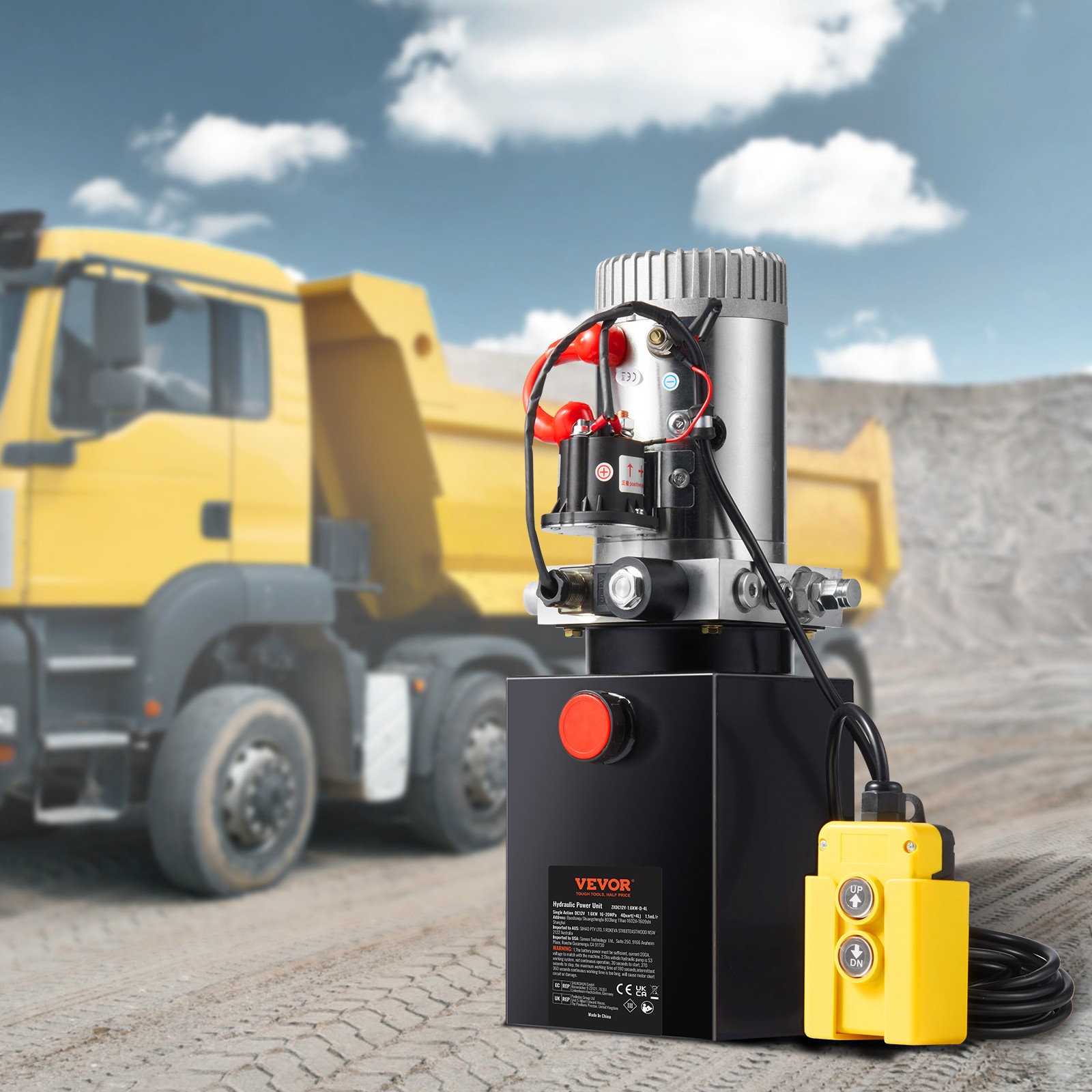 VEVOR Hydraulic Pump 4 Quart Single Acting Dump Trailer Pump Power Unit DC 12V
