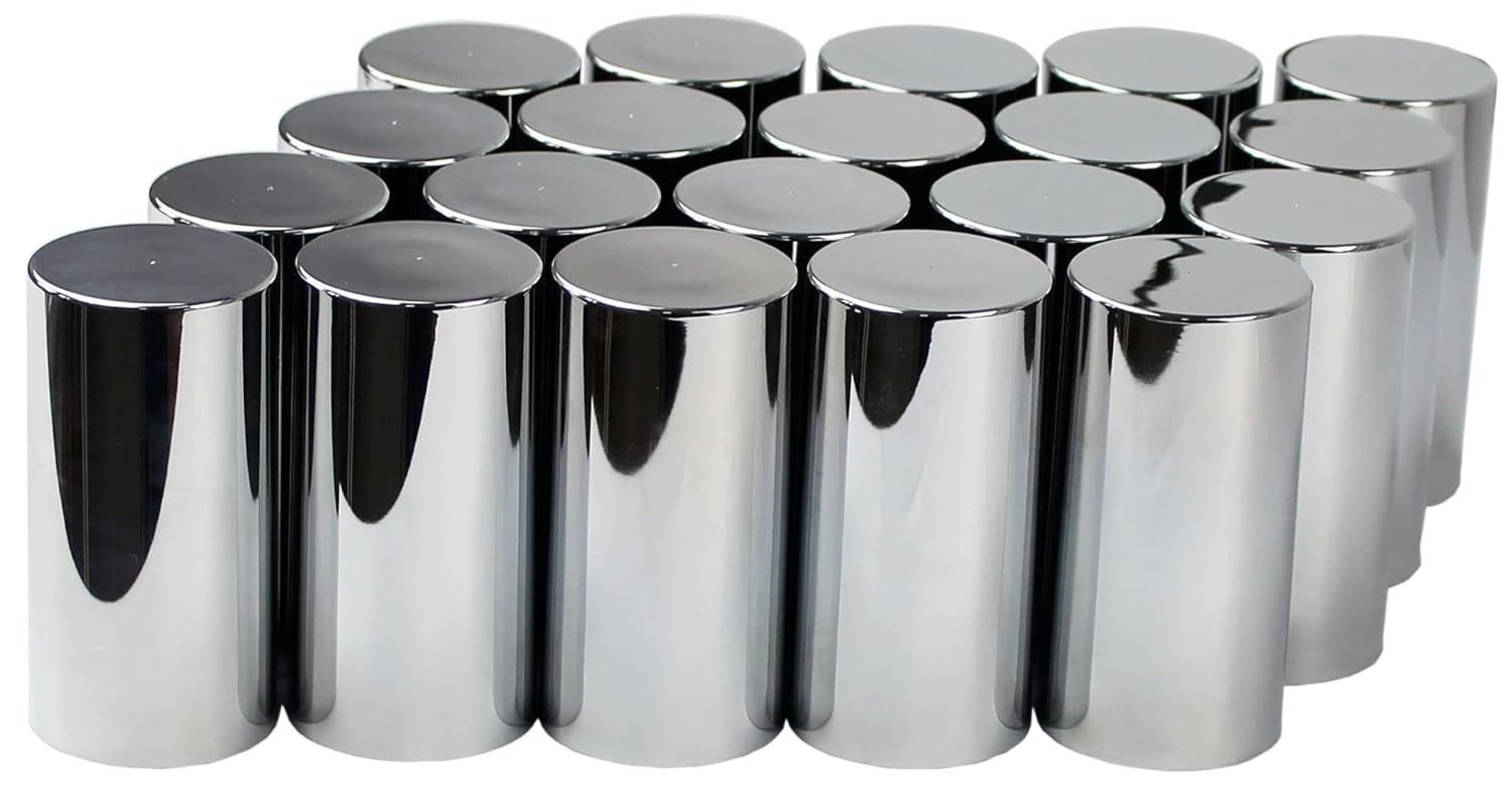 33MM Chrome Plastic Cylinder Lug Nut Covers Caps Thread on for Semi Truck 20PCS