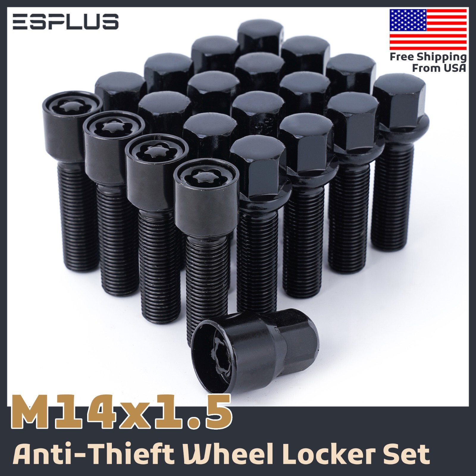 20 Pcs Mercedes Stock Rim Wheel Lock Combo M14x1.5 Black 45mm shank Fit A/C/E/SL