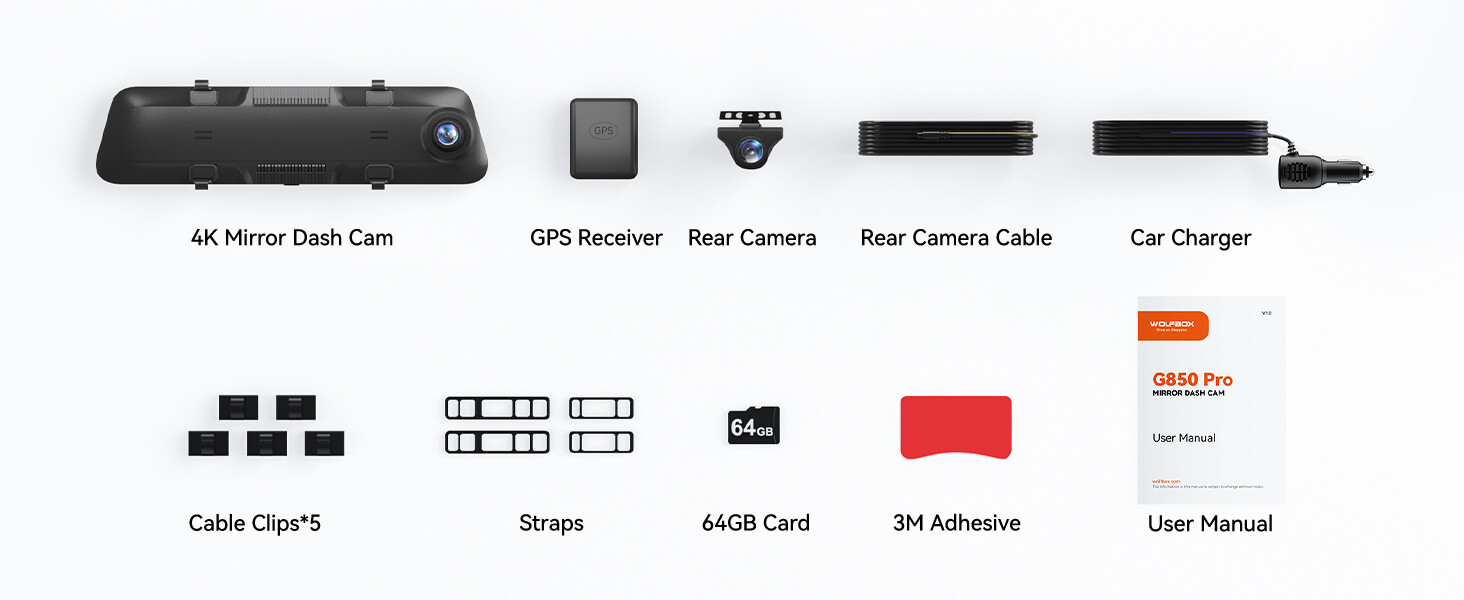 WOLFBOX G850 PRO Rear View Mirror Dash Cam GPS WiFi, Voice Control, ADAS & BSD