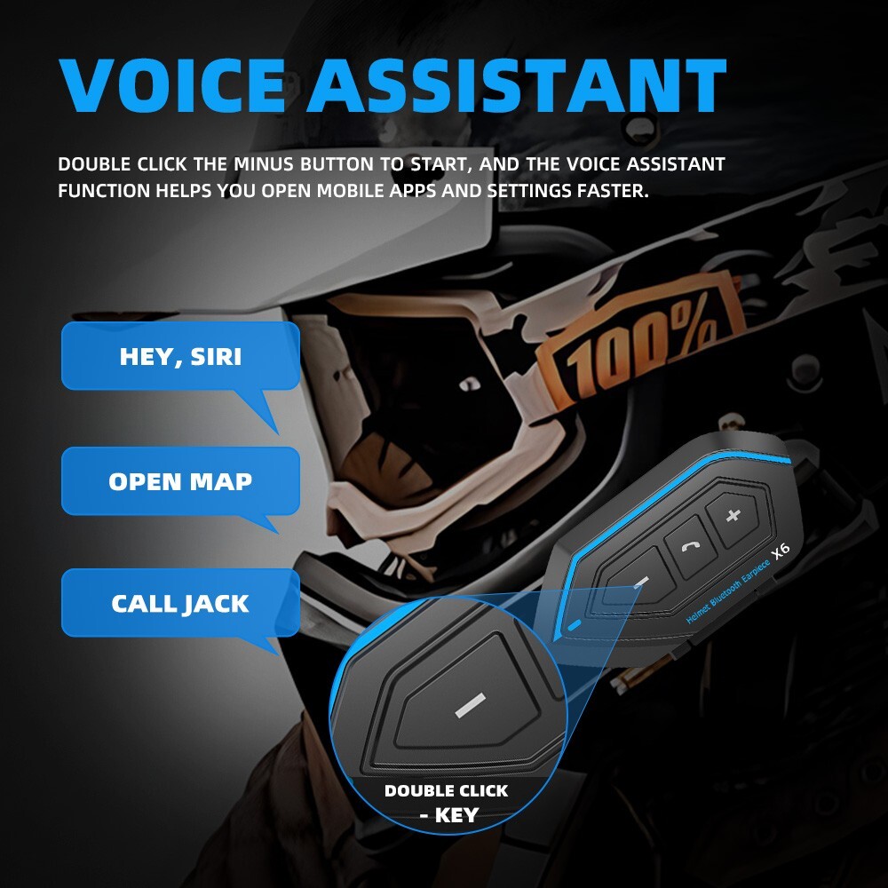 Motorcycle Helmet Headset Wireless Bluetooth Headphone Speaker Hands-Free X6