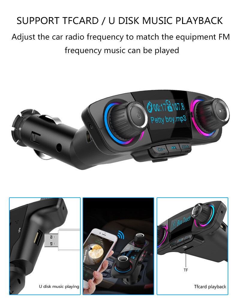 MP3 FM Transmitter Bluetooth Wireless Bluetooth 4.0 1.3in LED Screen Accessories